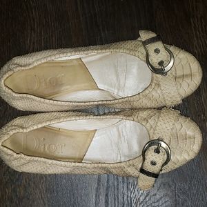Christian Dior Western Ball Cream Python Buckled Ballet Flats